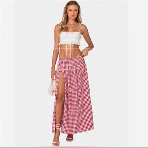 Maxi Gingham side slit skirt